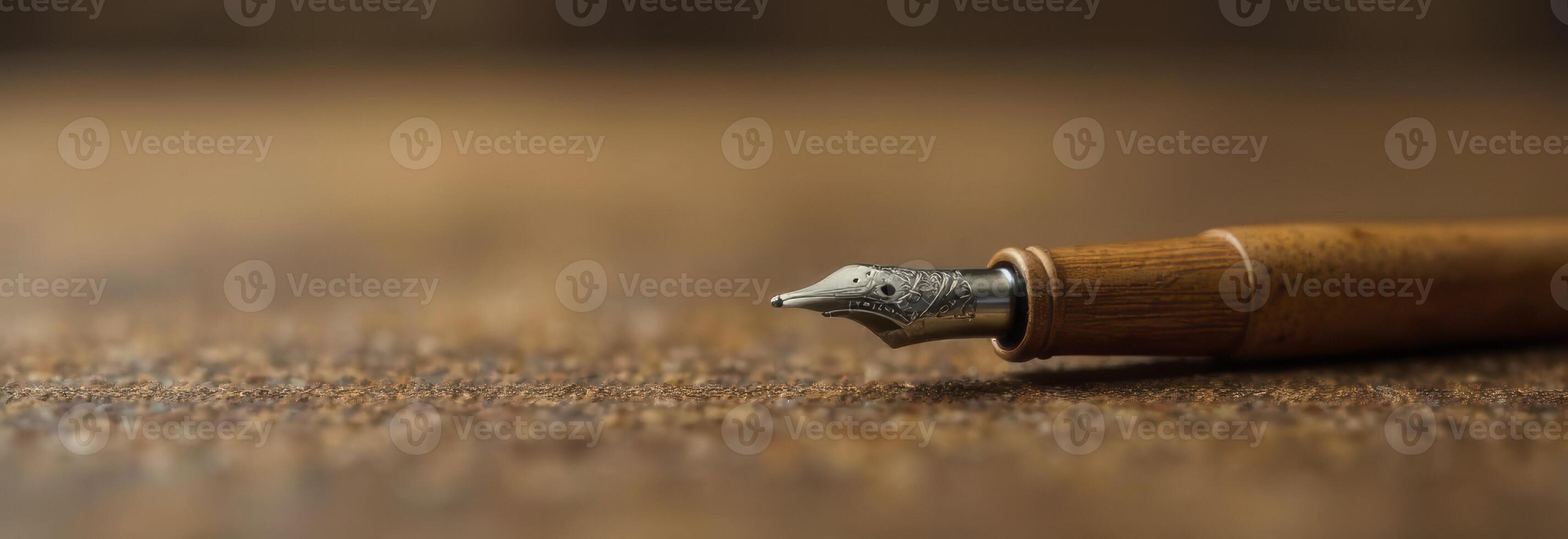 Elegant fountain pen resting on a wooden surface showcasing fine craftsmanship and design, perfect for writing enthusiasts and collectors, writing instrument concept photo