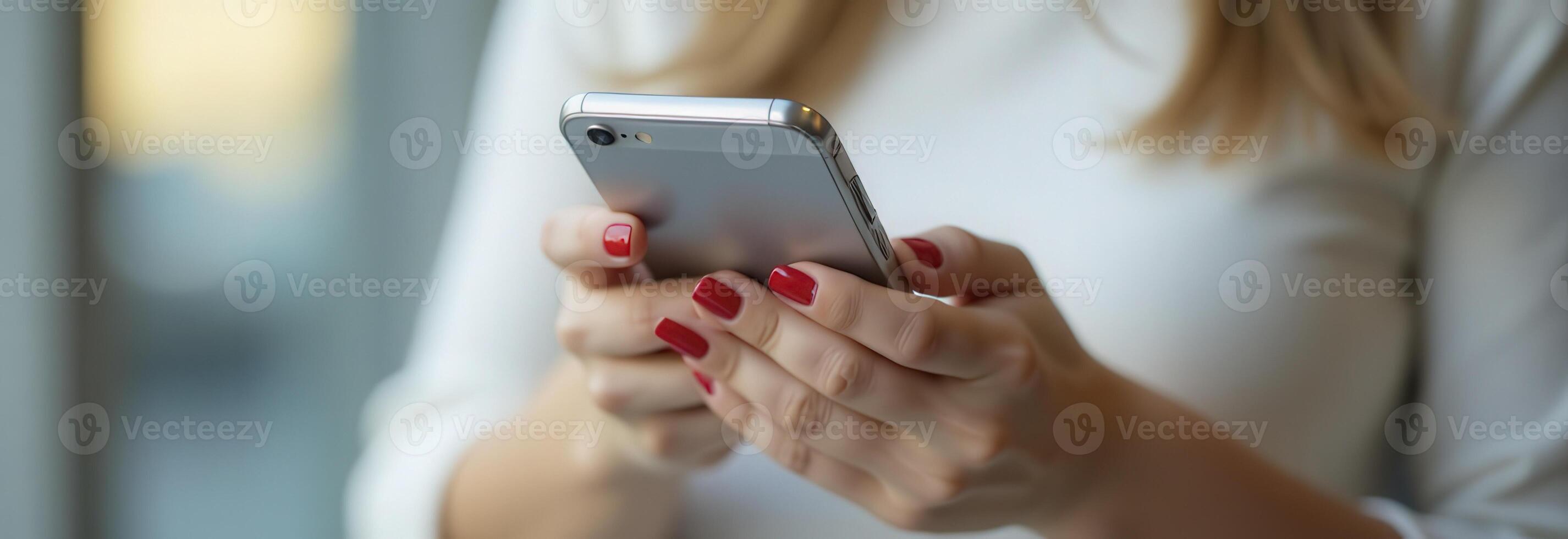 Businesswoman using smartphone for communication and online networking photo