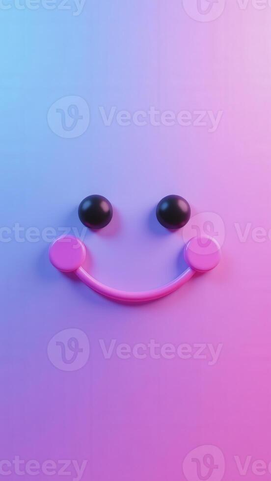 Pink and black 3d smiley face represents happiness and joy on a gradient background photo