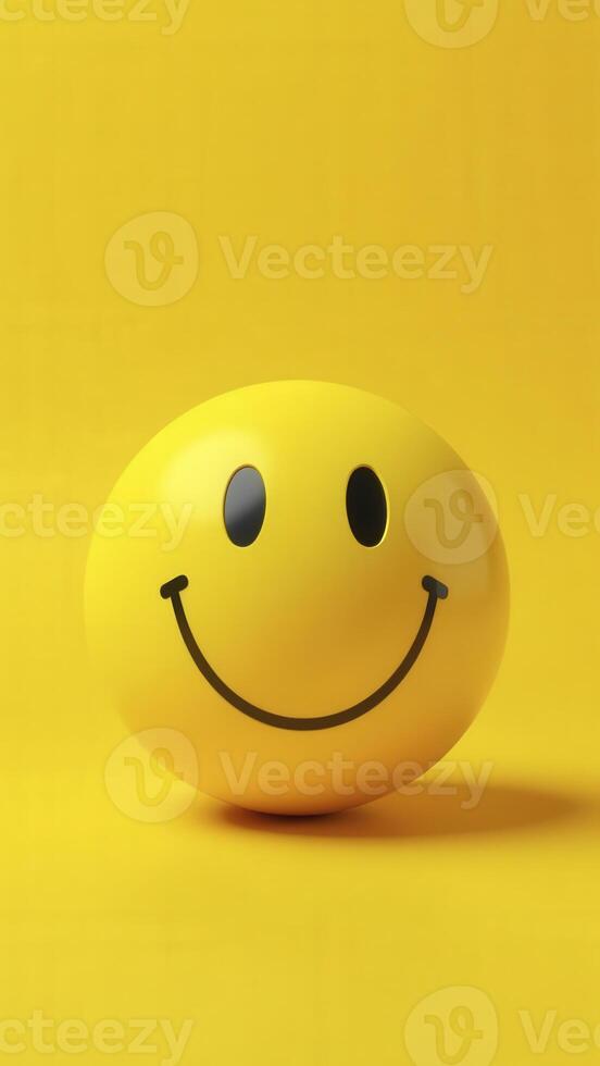 Yellow sphere showing a smiling face on a yellow background photo