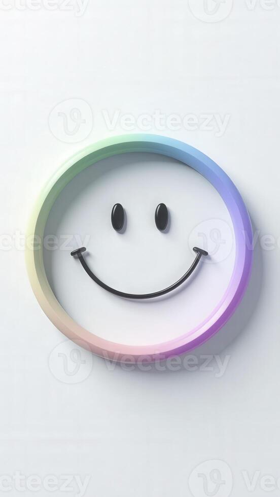 3d smiley face with rainbow frame expressing happiness and positivity photo
