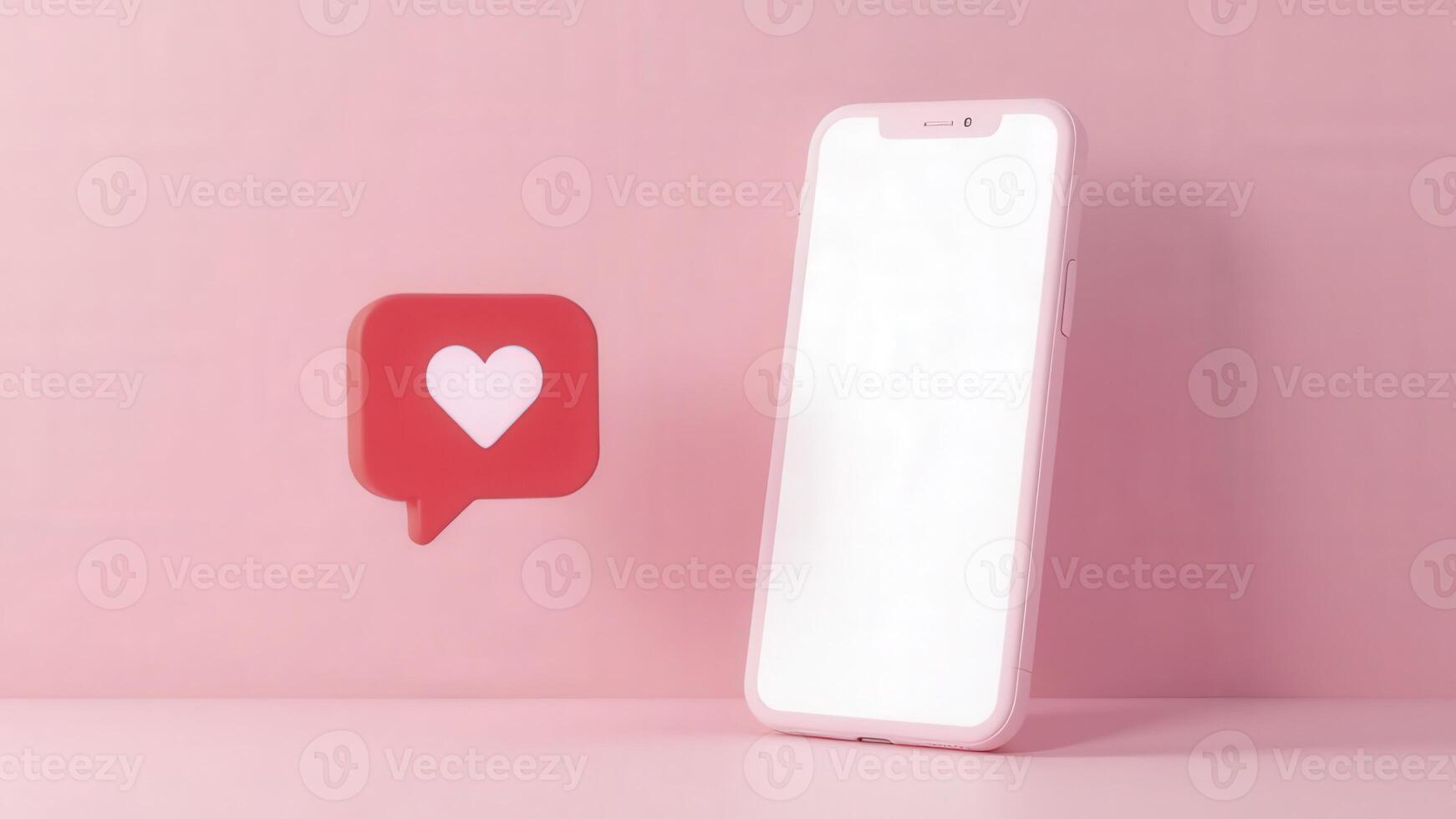 Smartphone with a heart icon on a pink background photo