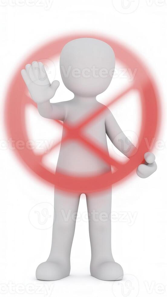 A 3d character with a red no sign photo