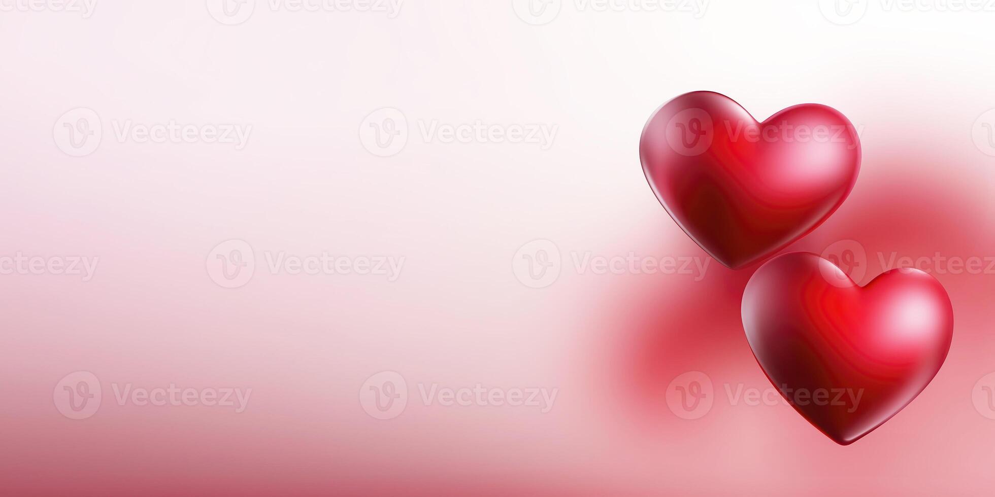 Two red hearts floating on a pink background representing love and romance, perfect for valentine's day or romantic themes photo