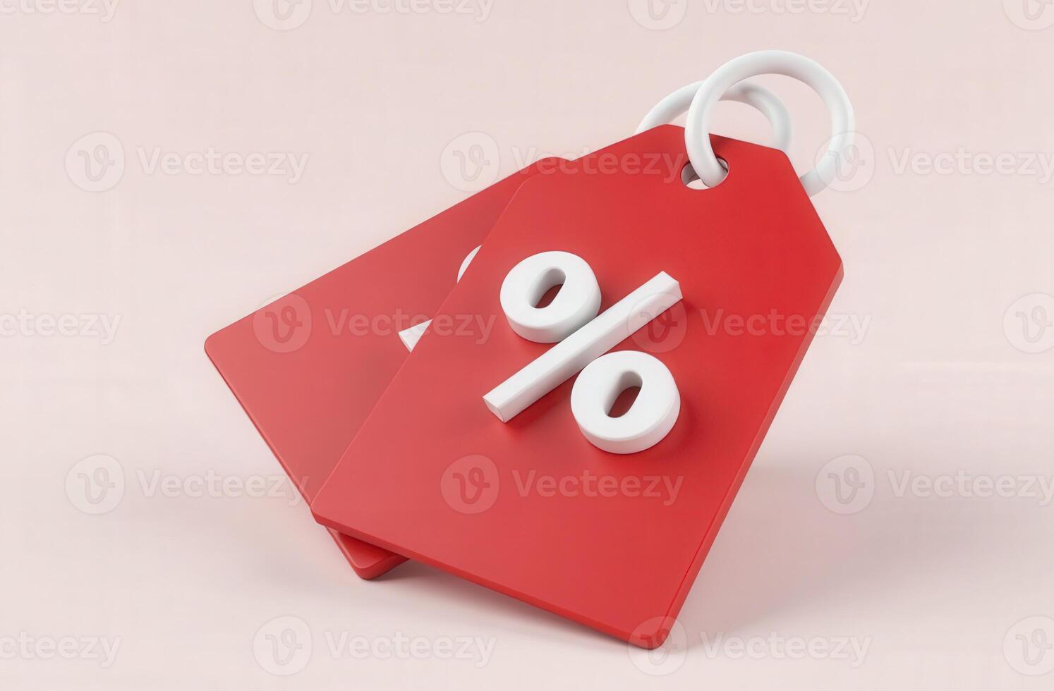 Red discount tags showing percentage symbol for sales and promotions photo