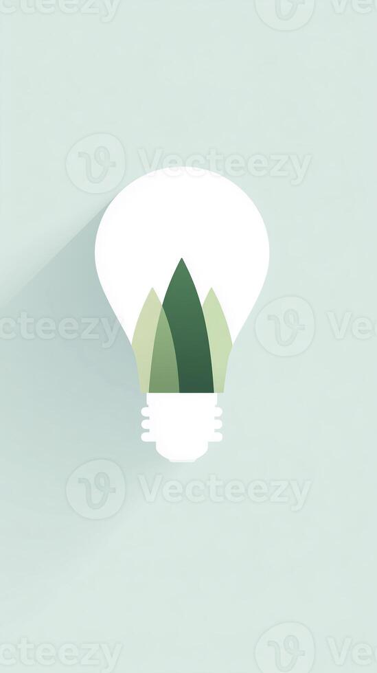 Light bulb illustration featuring green leaves emerging from the base, symbolizing eco-friendly energy solutions and sustainability in design, with a soft pastel background enhancing visual appeal photo