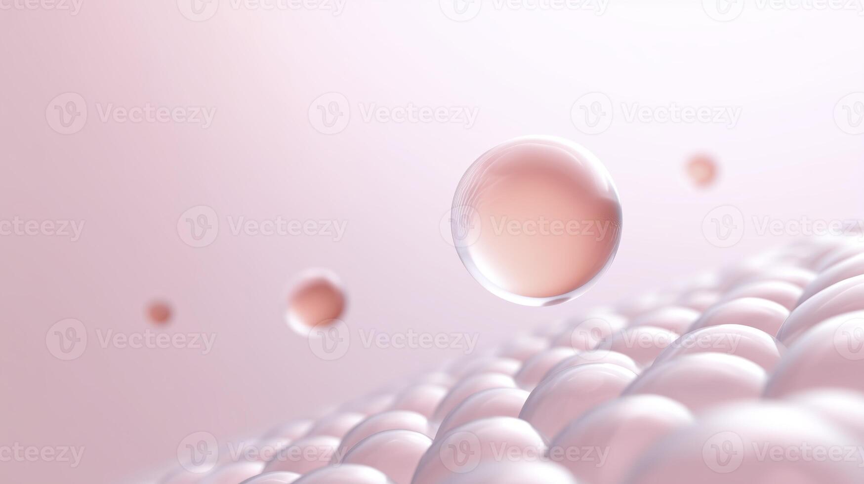 Abstract illustration of floating translucent spheres in soft pink tones, creating a dreamy atmosphere, highlighting depth and texture in a visually captivating composition photo