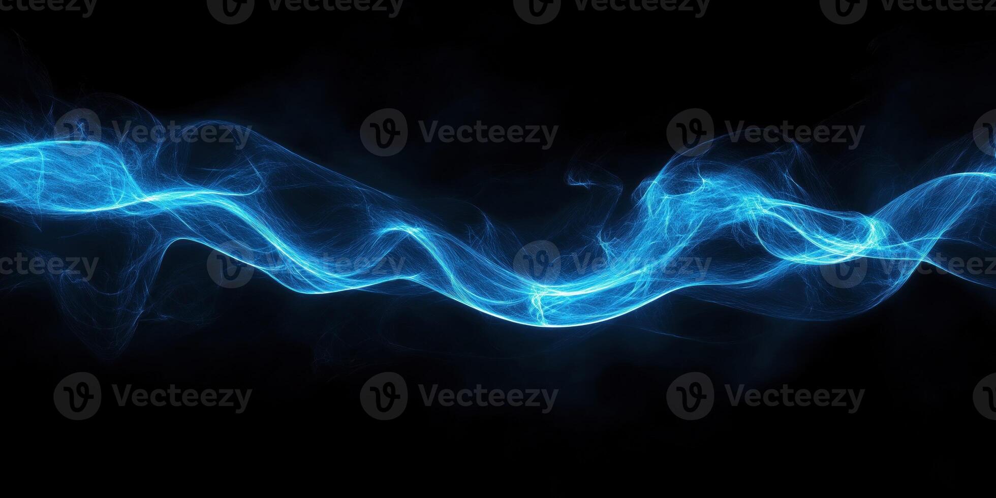 Blue plasma energy wave flowing on black background photo