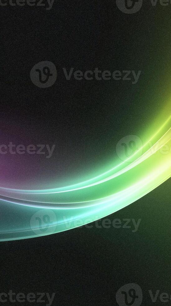 Abstract gradient curves with green and purple light streaks on dark background photo