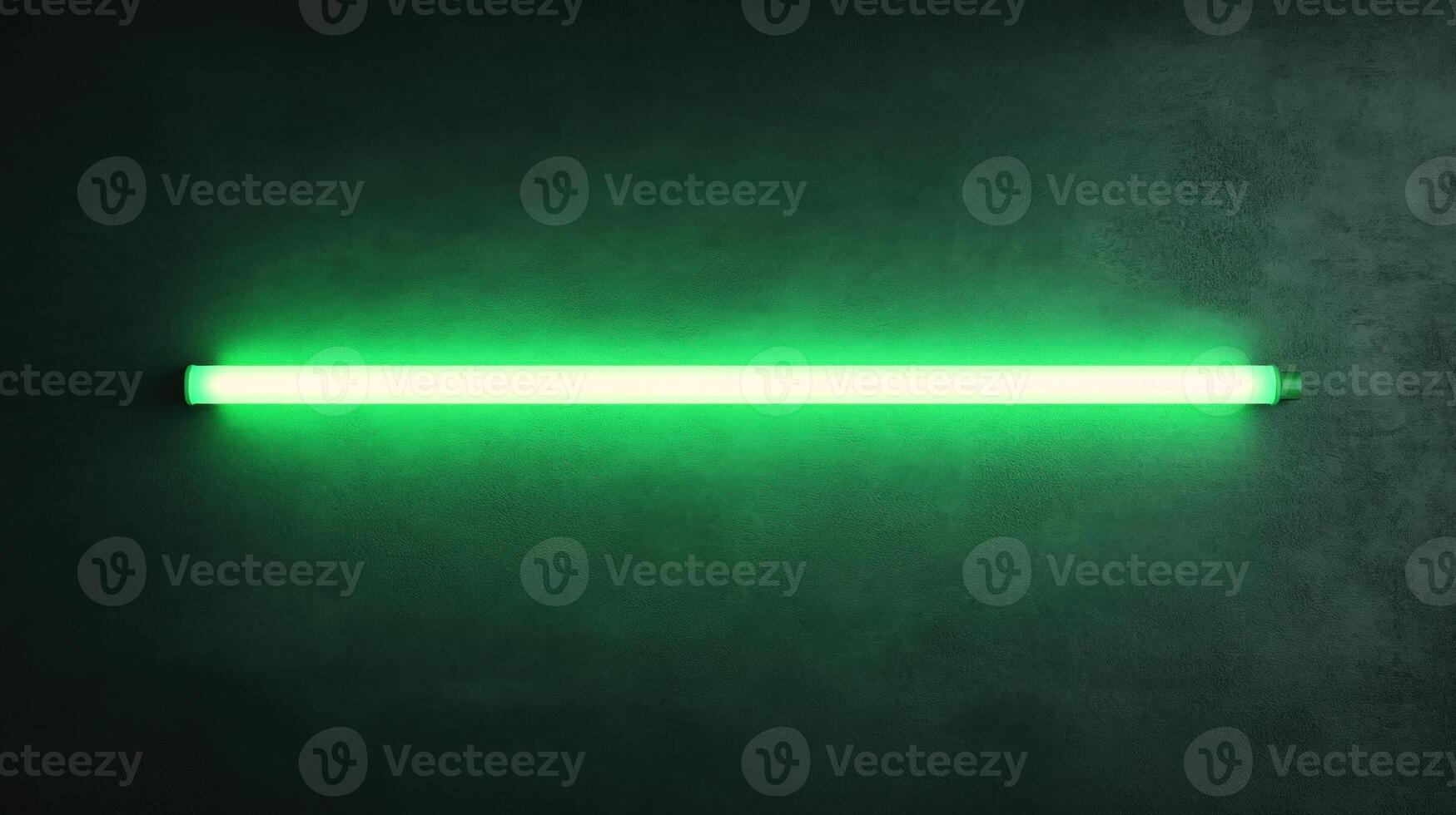 Green neon tube light illuminating dark concrete wall photo
