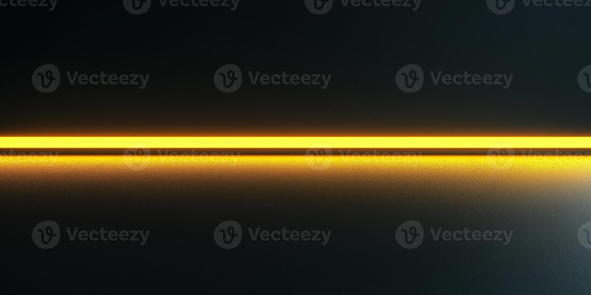 Horizontal yellow neon light illuminating dark background photo