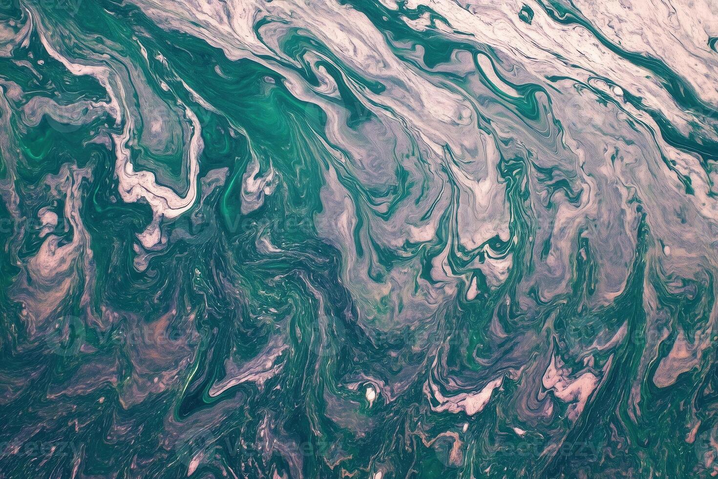 Abstract green and white marbled texture with swirling patterns photo