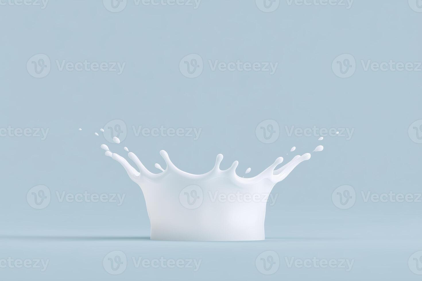 Splash of white liquid creating a crown shape against a soft blue background, showcasing the dynamic movement and texture of the fluid in a visually striking manner photo