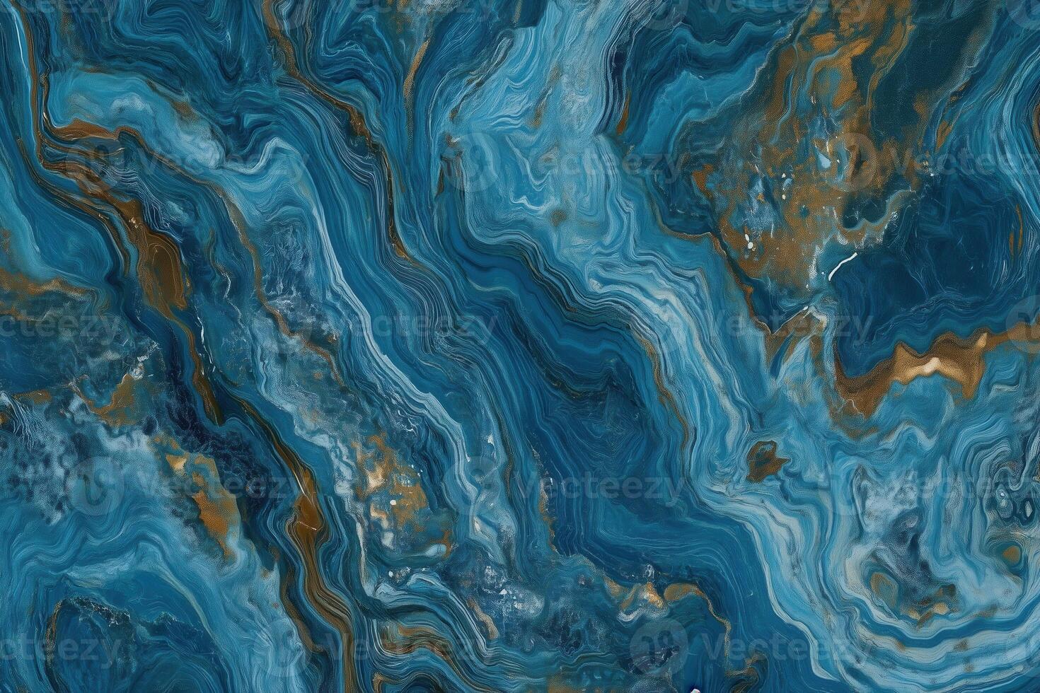 Abstract blue and gold marble texture with swirling patterns photo