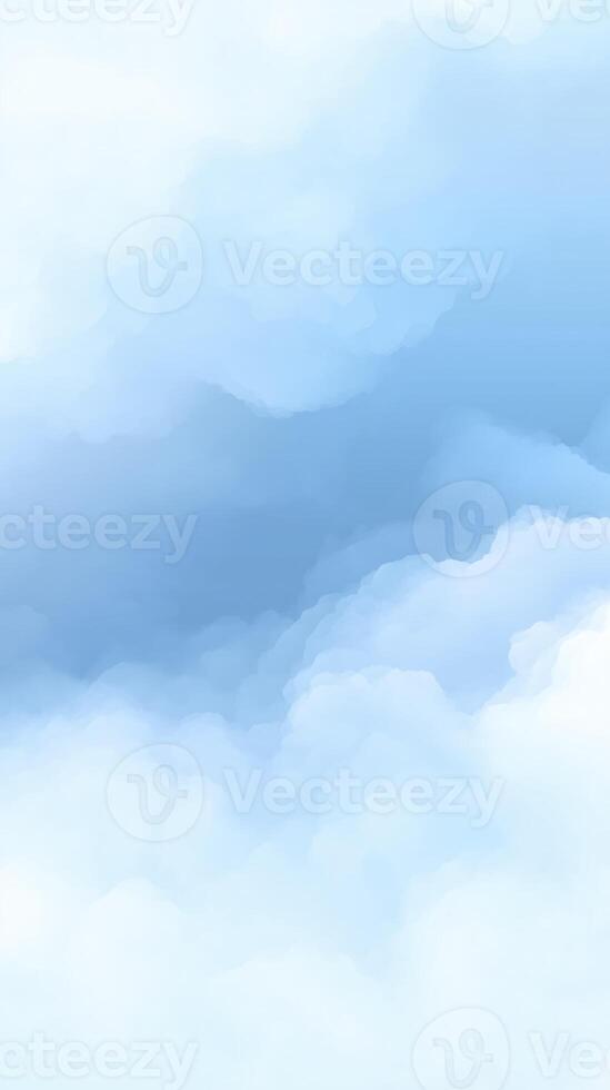 Soft blue watercolor illustration featuring fluffy clouds in a serene sky, creating a calming atmosphere with gentle gradients and smooth textures, ideal for backgrounds and design projects photo