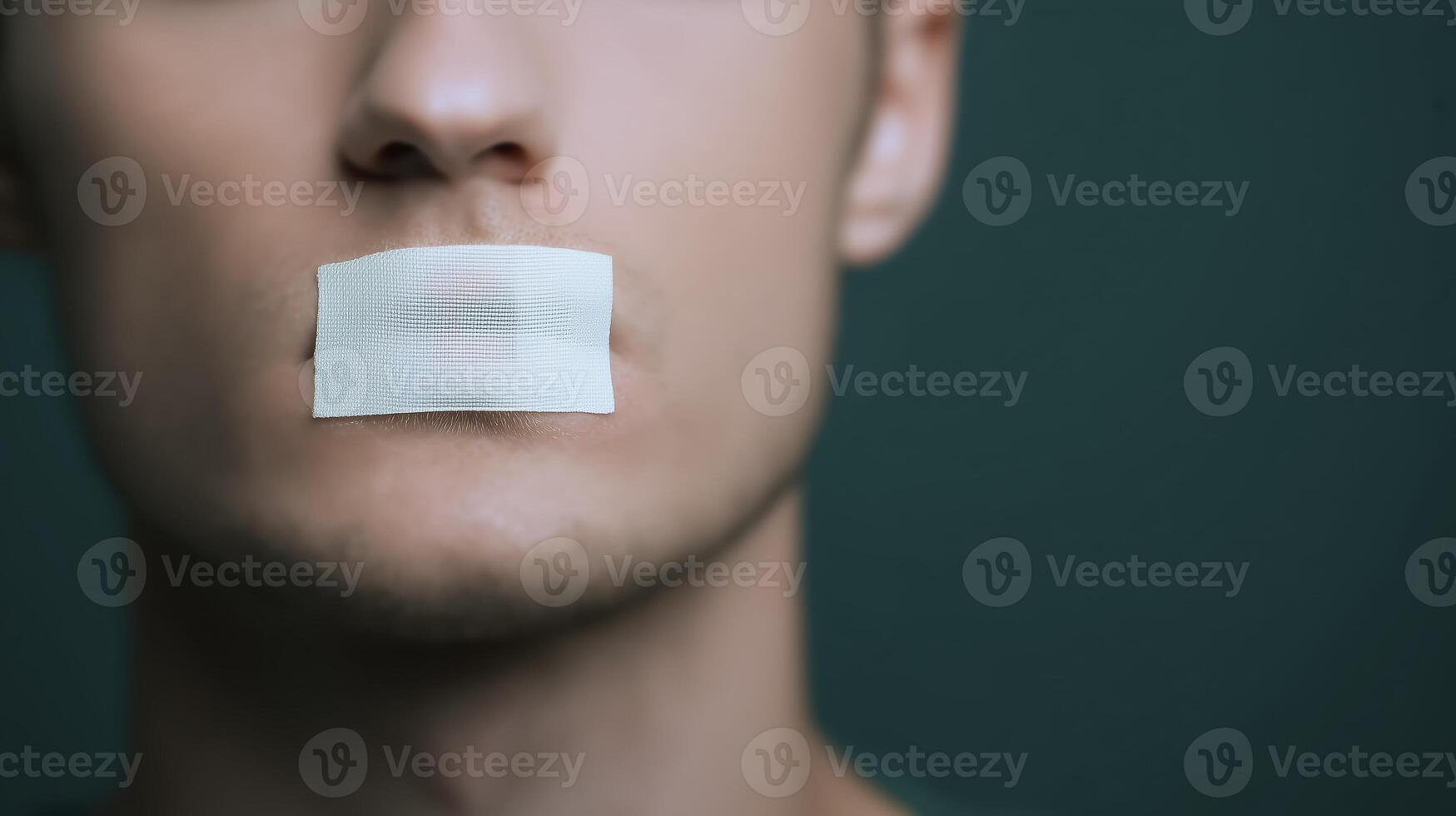 A man with a piece of tape on his mouth photo