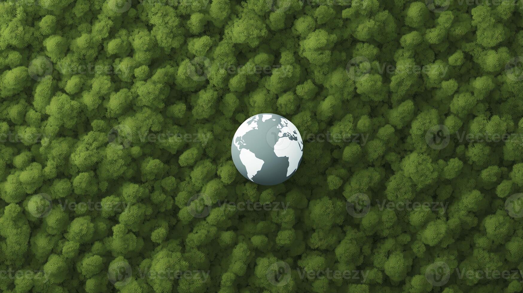 Earth globe illustration surrounded by lush green trees, symbolizing environmental conservation and the importance of nature in our ecosystem and planet health photo
