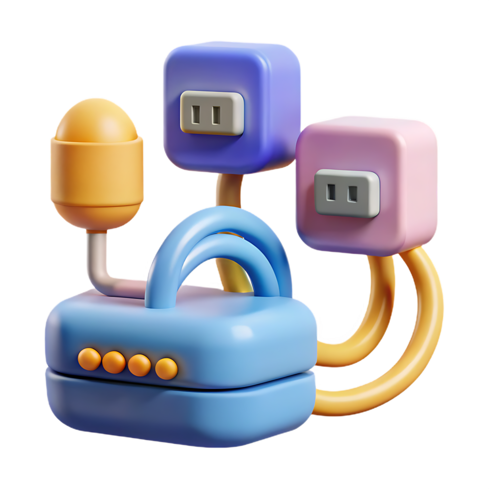 3d rendered illustration of abstract electric outlets connected to a blue power supply png