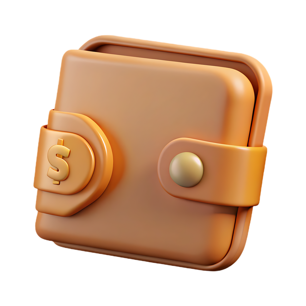 3d rendered illustration of a brown wallet icon with a dollar symbol against black background. png