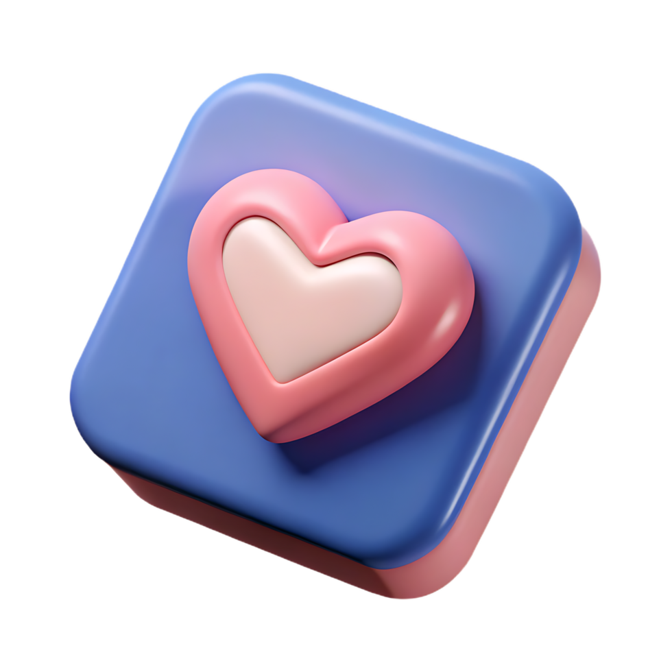3d rendered pink heart icon on a blue square for social media and love concepts png