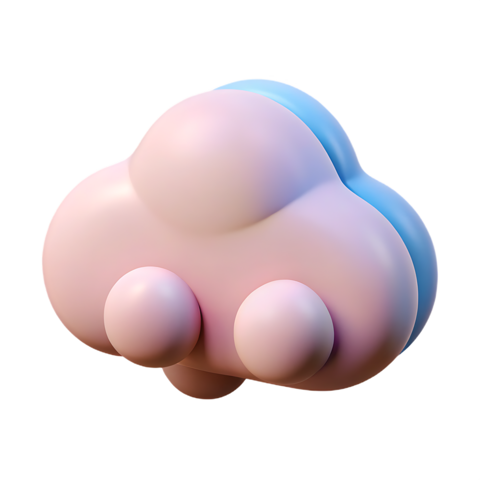 3d rendered cartoon cloud character with pink and blue colors against a black background png