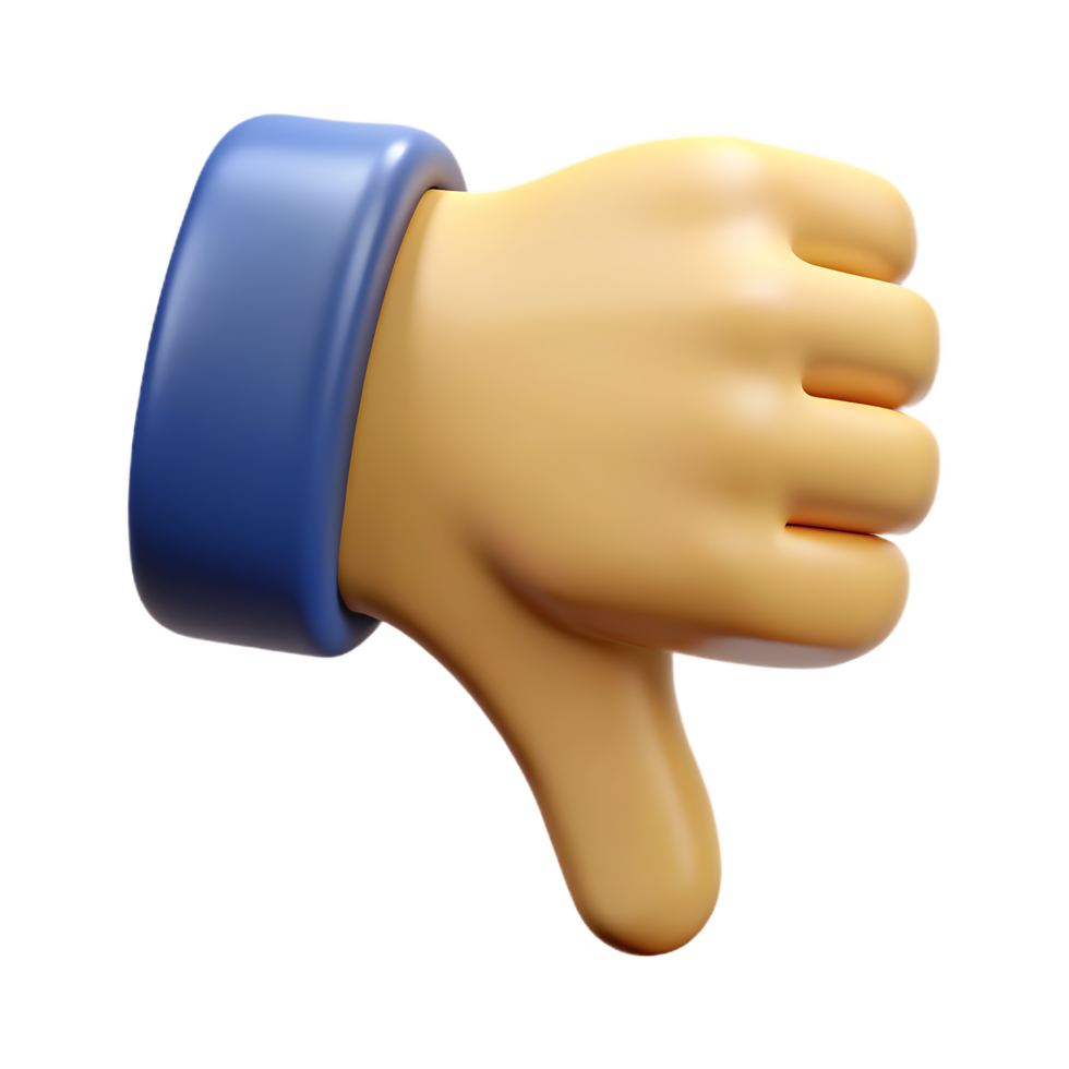 3d illustration of a hand showing a thumbs down gesture on a black background png