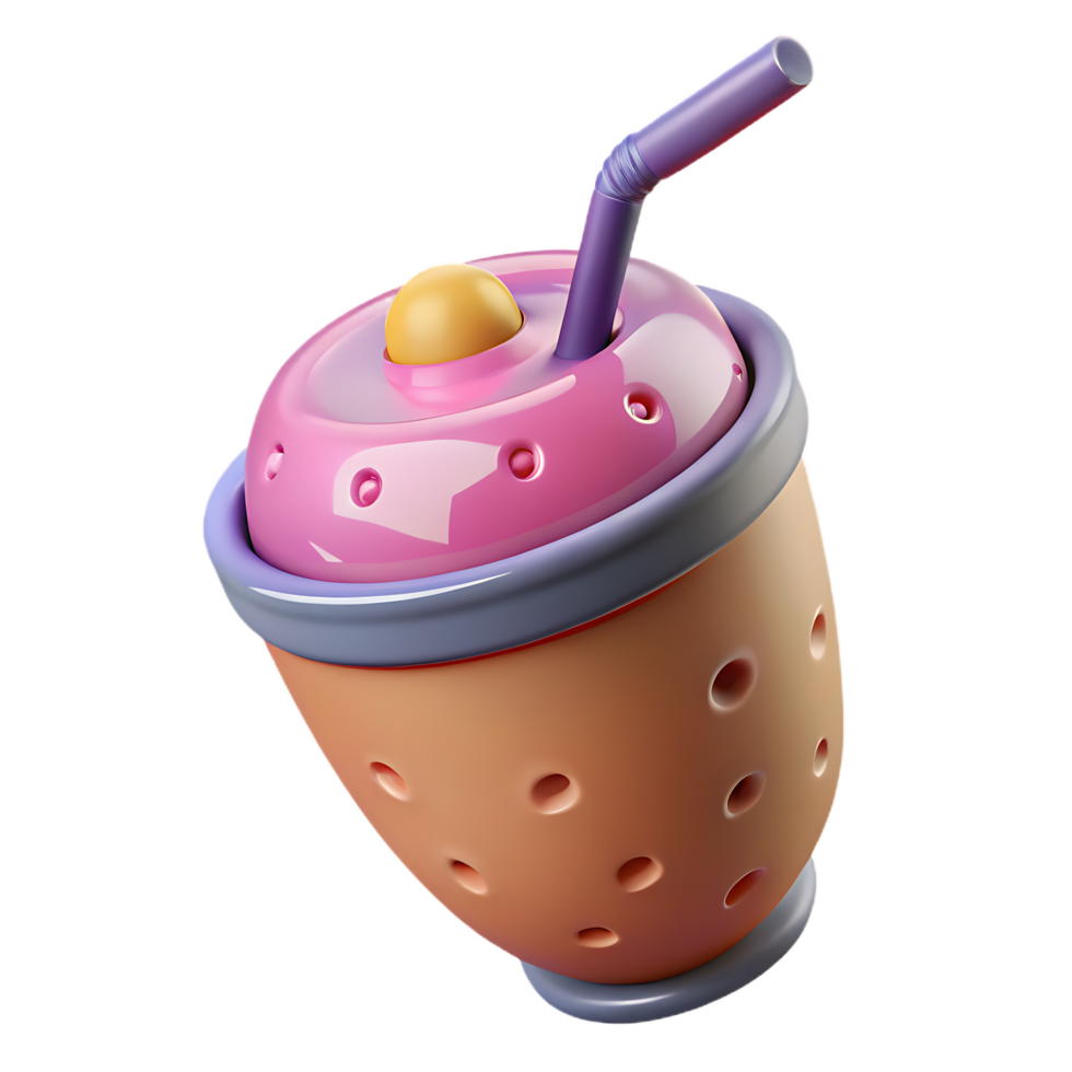 Cartoon style colorful iced drink with a straw concept on a black background png