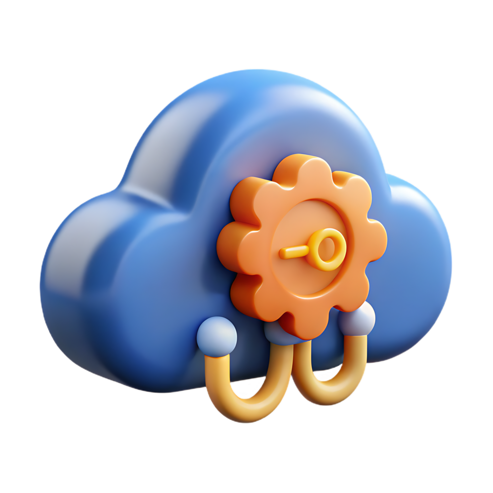3d render of a cloud computing concept with gear and network connection elements png
