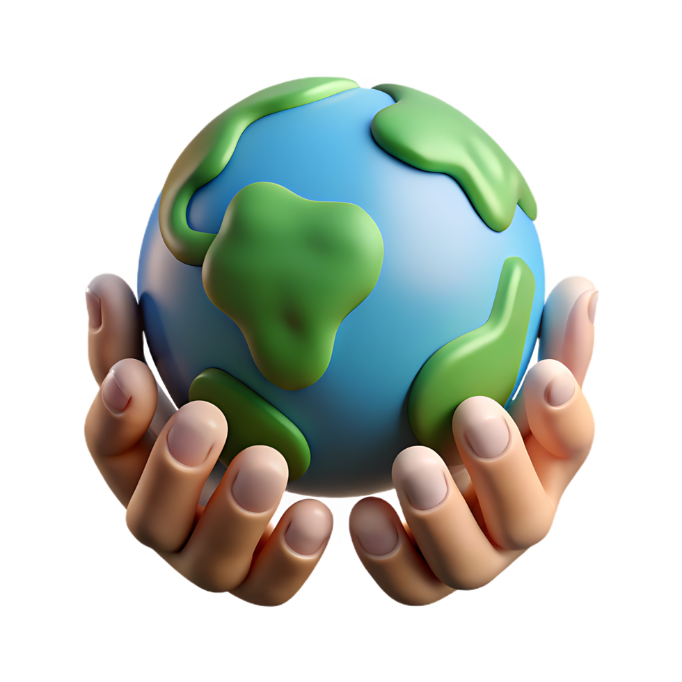 A 3d rendered earth globe held gently in hands concept of environmental preservation png