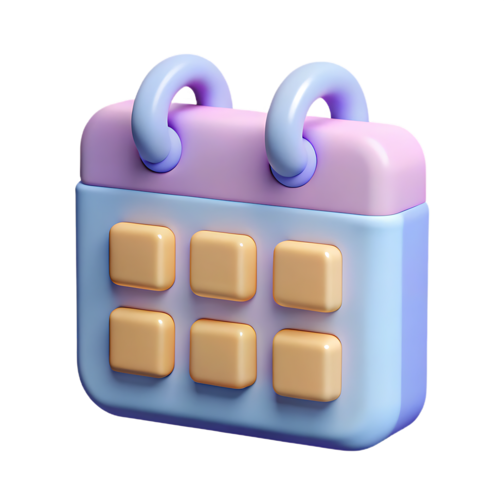 Cute 3d render of a colorful calendar with rounded design elements isolated on black png