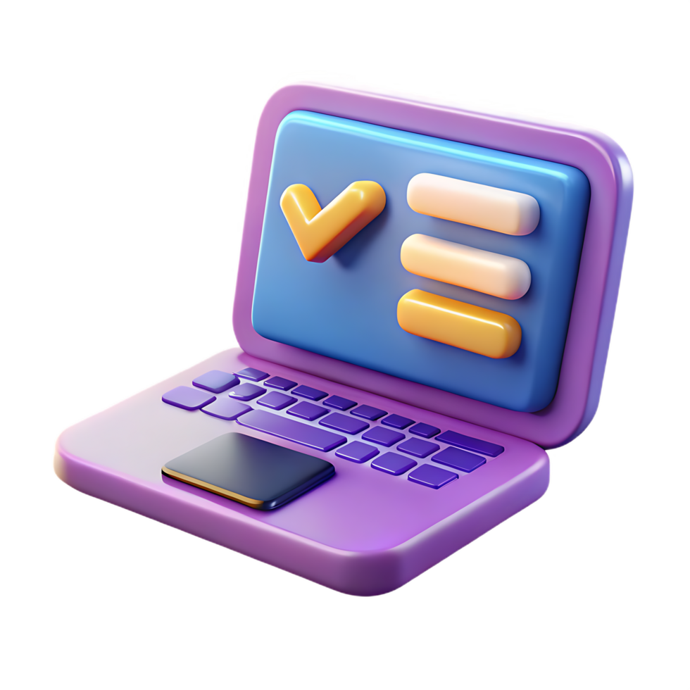 3d render of a modern laptop displaying online survey checkbox elements png