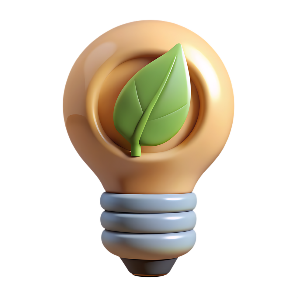 3d rendered lightbulb with green leaf symbolizing sustainable and eco-friendly energy solutions png