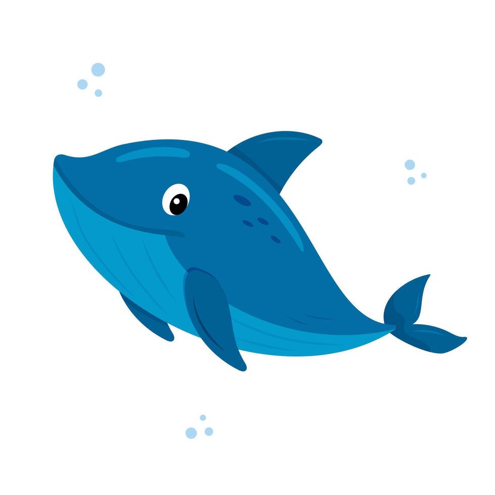 Adorable blue whale with playful expression on white background, marine life and ocean animals vector