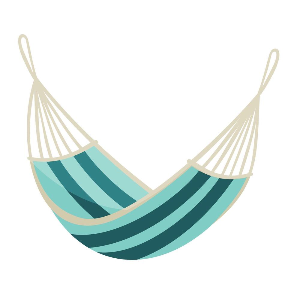 Colorful hammock hanging in a peaceful setting waiting for relaxation vector
