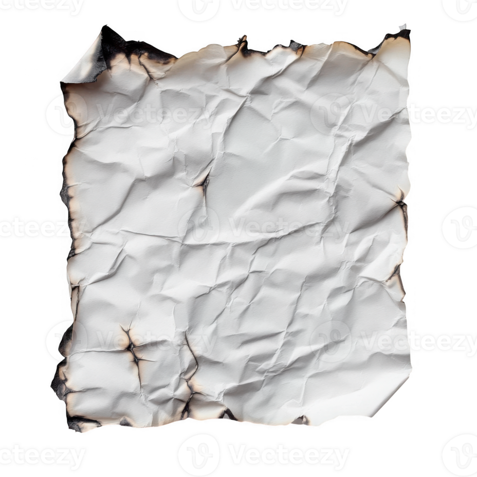 Burnt crumpled paper texture effect on transparent background png