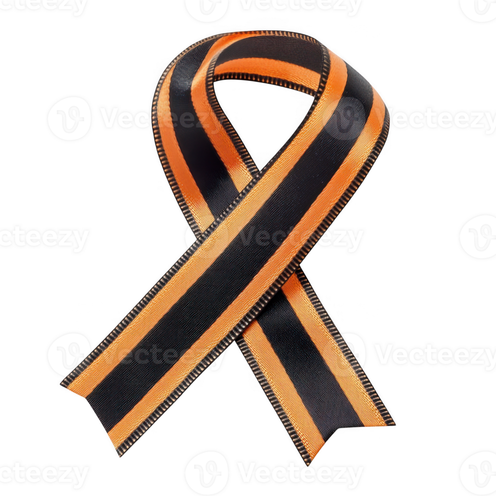 Striped ribbon in orange and black on transparent background png