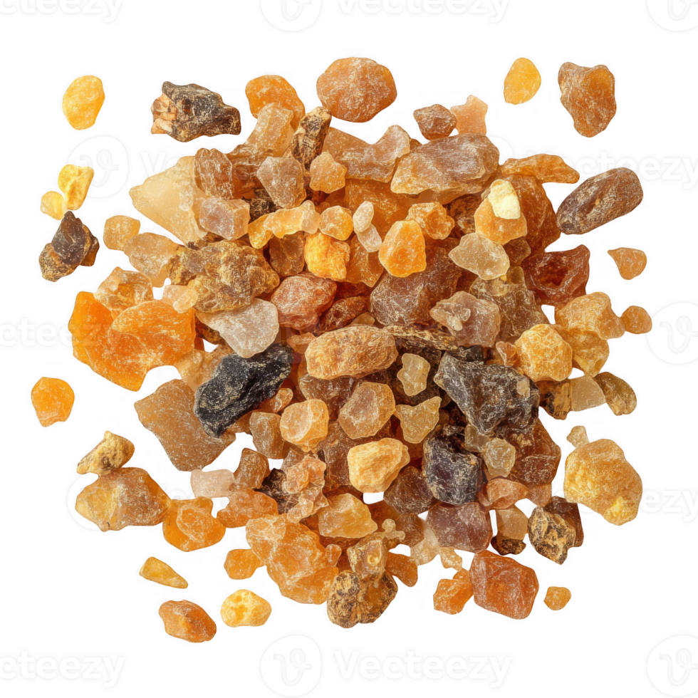 Assorted myrrh resin pieces isolated on transparent background png