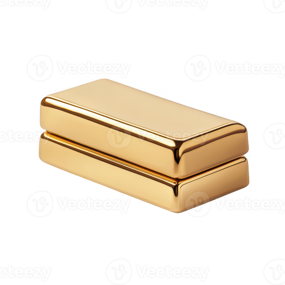 Two gold bars stacked isolated on transparent background png