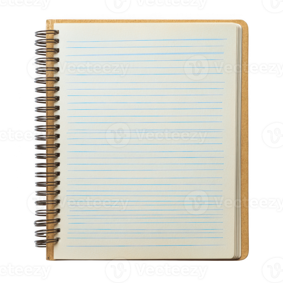 Open spiral notebook with lines on transparent background png