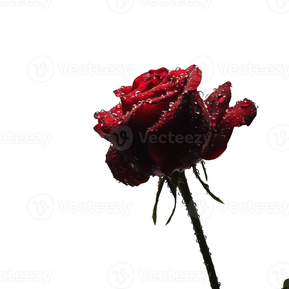 A single red rose with water droplets on it png