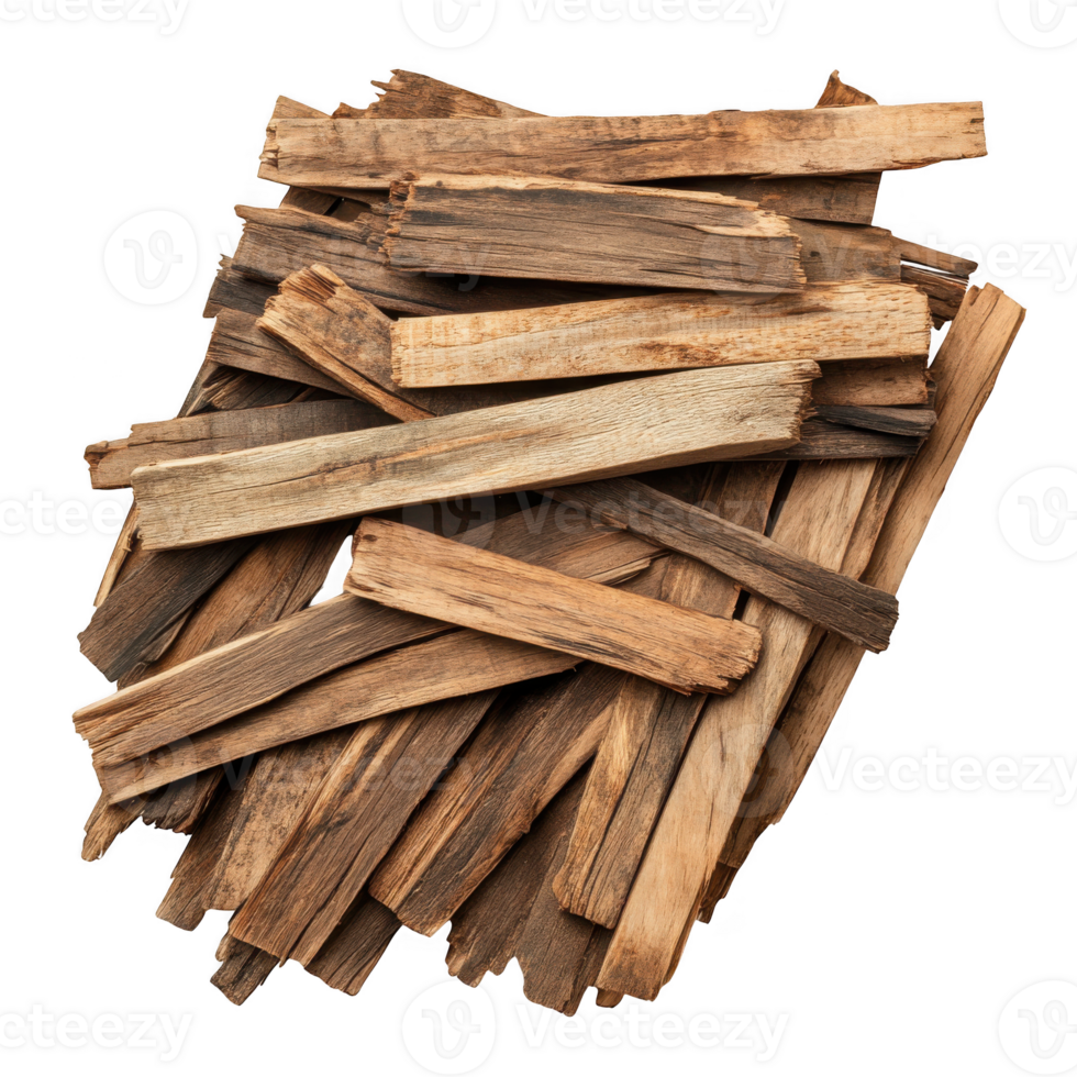 Pile of rustic wooden splinters isolated on transparent background png