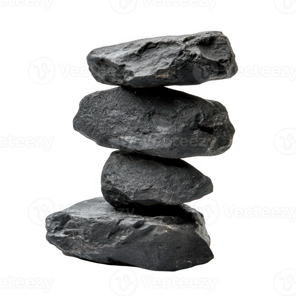 Stack of four black rocks isolated on transparent background png