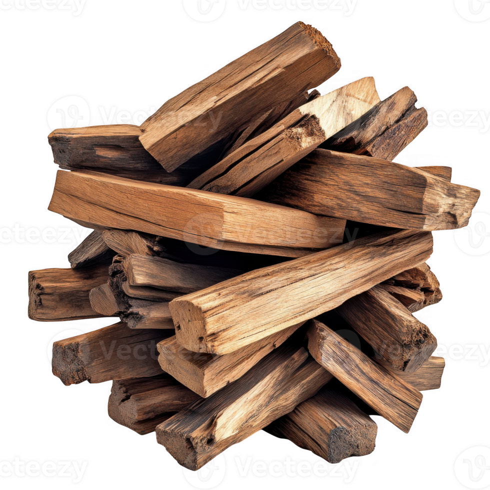 Pile of palo santo wood sticks isolated on transparent background png