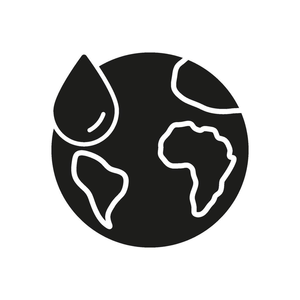 Earth With Water Drop Solid Icon. Global Water Conservation And Environmental Protection Silhouette Symbol. Sustainability And Resource Management. Isolated Illustration vector