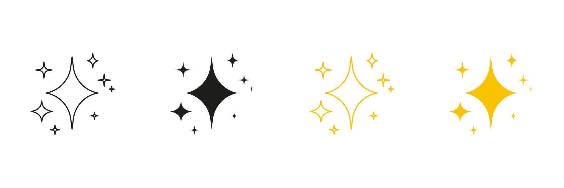 Sparkle Star Elements Line And Solid Icon Set. Glimmering Starburst With Shine Effect Symbol Collection. Isolated Illustration vector