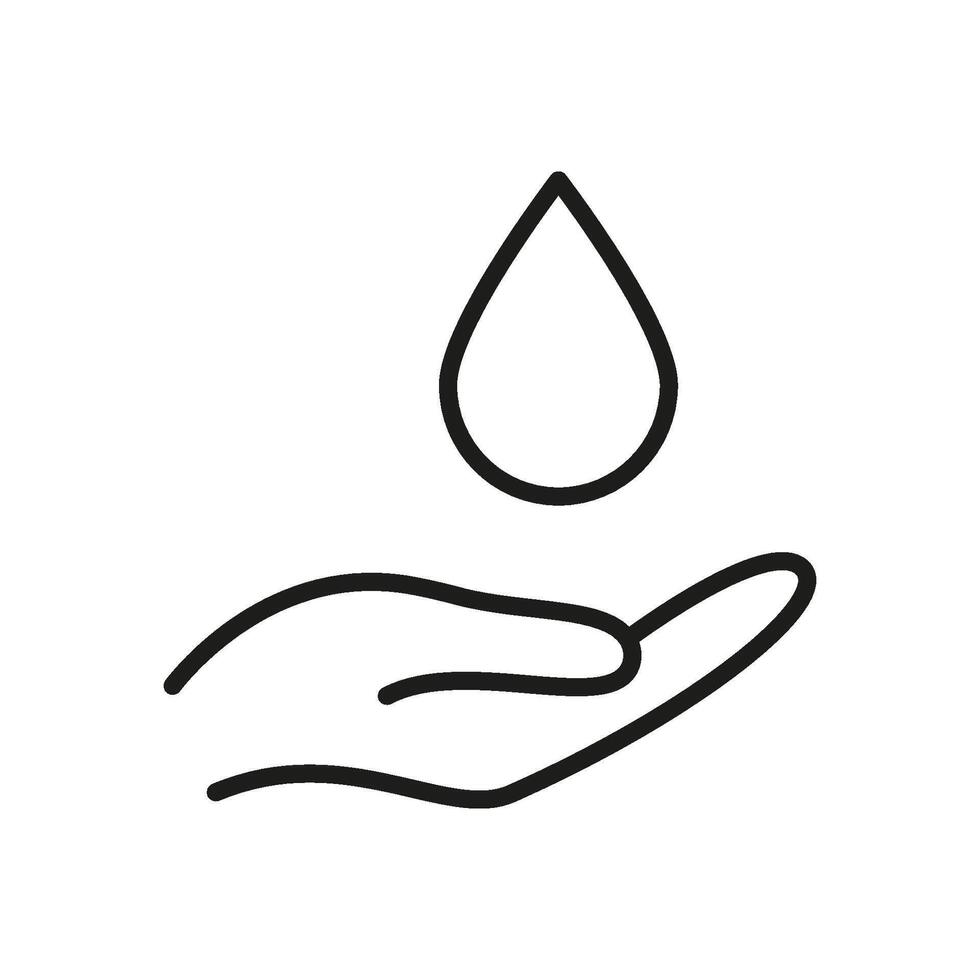 Hand With Water Drop Line Icon. Water Conservation And Sustainability Outline Symbol. Environmental Protection And Resource Management. Editable Stroke. Isolated Illustration vector