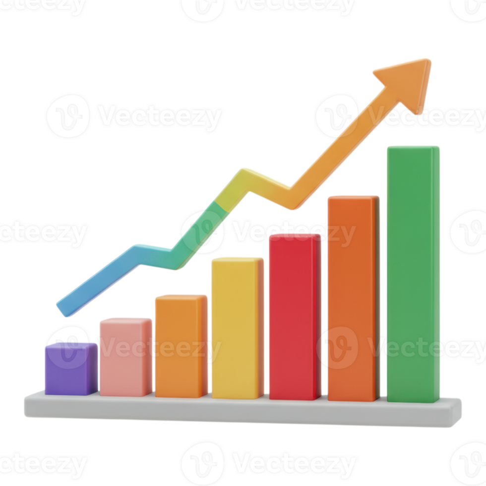3D Bar Graph with Upward Trend Transparent Background png