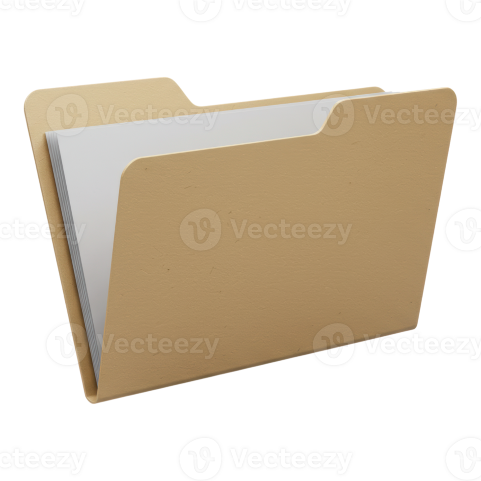 3D Document Folder with Papers Transparent Background png