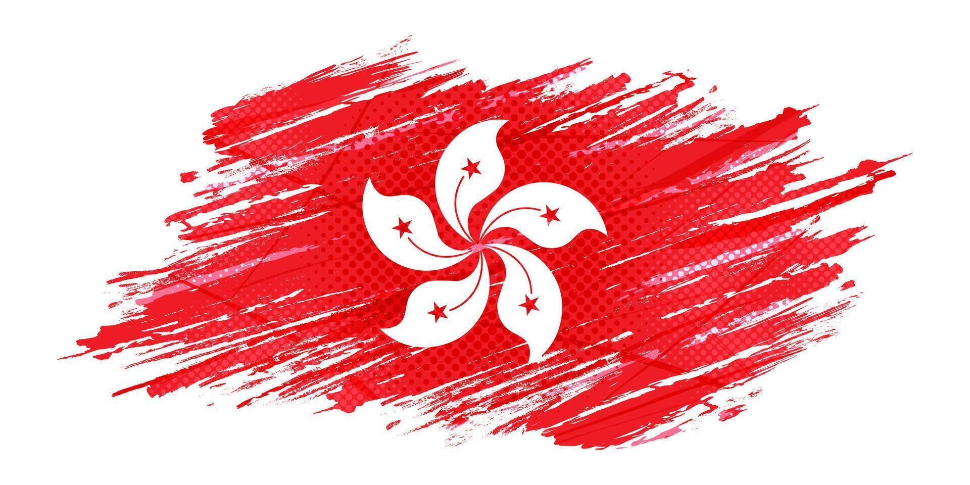 Hong Kong Flag in Grunge Brush Style with Halftone and Glow Effects vector