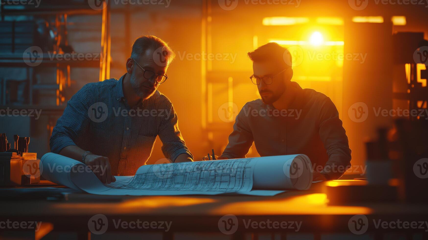 Cool Shadows Creating Depth for Engineers Analyzing Blueprints photo